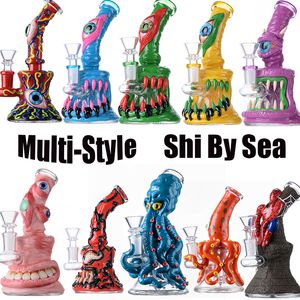 Ship By Sea Unique Hookahs Octopus Heady Glass Bong Showerhead Perc Beaker Bongs Eyes Style Estilo de Halloween Oil Dab Rig Wax Rigs Water Smoking Pipe With Bowl Wholesale