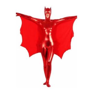 Costumes de Catsuit métallique brillant rouge animal drôle unisexe lycar Spandex Zentai body costumes de scène de club de fête ont des oreilles et une queue avec cape