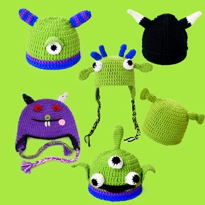 Unisexe Halloween Bonnet cagoule chapeaux vert monstre Shrek chapeau fait à la main tricoté casquettes fête drôle Beanie Skullies casquettes HCS209