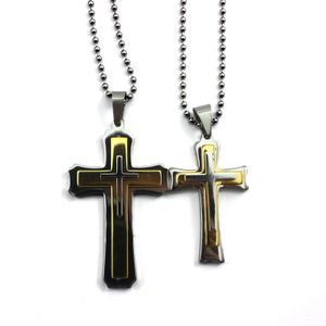 Collar con colgante de pareja de cadena de cruces de tres niveles de fe religiosa Unisex regalo # R671