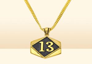 Unisexe Trendy Hip Hop Bling Bijoux Plaqué Or Chanceux Numéro 13 Pendentif Collier Cuivre Cubain Lien Chaîne Pour Hommes Femmes Glacé Ch7460415