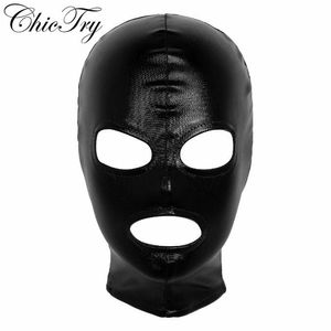 Unisexe femmes hommes Cosplay masque facial Latex brillant métallique yeux ouverts et bouche couvre-chef masque complet capuche pour Costume de jeu de rôle