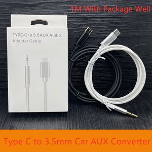 Cable adaptador universal de 1M tipo C USB a conector de audio auxiliar de 3,5 mm con caja de venta al por menor para teléfono Samsung Galaxy Huawei / Xiaomi Android