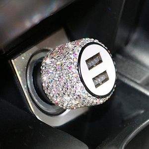 Universal Bling USB Car Charger 5v 2.1a Dual Port Fast Adapter 4 Colors Decoration Car Styling Diamond Car Accessories Interior for Woman Girls