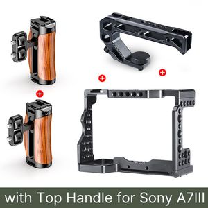 Universal Camera Cage Side Handle Wooden Handle Grip Cold Shoe for Mic Video Light Camera Cage for Sony Canon Nikon