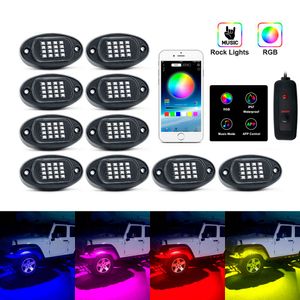 Universal Car Underglow Light 8 Pods RGB LED Rock Lights con APP / Double Bluetooth Control 128 LED 5050SMD Kit de iluminación de neón multicolor para automóviles