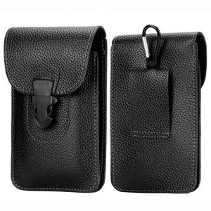 Étuis universels de ceinture de taille verticale en cuir véritable boucle ardillon en métal double pochette de téléphone portable sac de transport pour téléphone 5.5 pouces iPhone Samsung Huawei MOTO LG