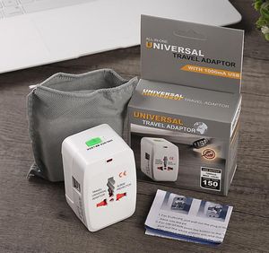 Adaptadores de corriente alterna universales para viajes internacionales, adaptadores todo en uno para cargador de zócalo de CC con USB dual