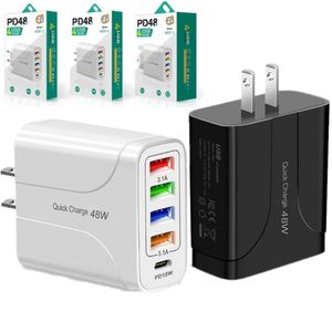 Universal Quick Charge 5 Ports 48W 3A Eu US UK AC Home Travel PD USB-C Typ C Wandladegerät Netzteile für iPhone 15 11 12 13 14 Samsung Huawei Android-Handy