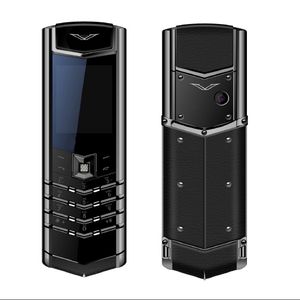 Téléphone portable doré débloqué en métal classique Signature Quad Band 2G GSM double carte SIM Mobile Radio FM Caméra MP3 Bluetooth Cuir Téléphone portable Étui gratuit
