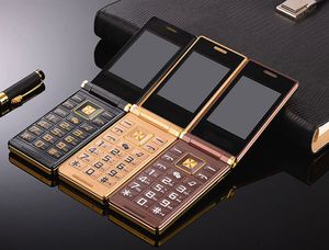 Téléphones à rabat dorés de luxe débloqués, téléphone portable professionnel à double affichage, double carte SIM, caméra MP3, écran tactile de 3,0 pouces, gros bouton, téléphone portable pour vieil homme