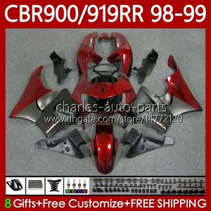 Carrosserie Pour HONDA CBR919 CBR 900 919 RR CC 98-99 Ans Corps 127No.20 CBR 919RR 900RR 919CC CBR900 RR CBR919RR 98 99 900CC CBR900RR 1998 1999 Kit Carénages rouge gris blk