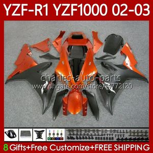 Body de moto pour Yamaha YZF R 1 1000 CC YZF-R1 YZF-1000 00-03 Bodywork 90no.17 1000CC YZF R1 YZFR1 02 03 00 01 YZF1000 2002 2003 2003 Kit de carénage OEM Orange Noir