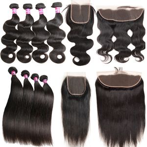 Malaysian Virgin Hair With Closure Straight Deep Water Wave Peruvian Virgin Body Wave Hair Bundles With Lace Closure