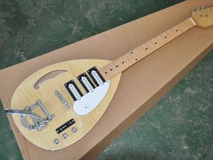 Guitarra eléctrica de color madera natural de forma inusual con diapasón de arce, herrajes cromados, proporciona servicios personalizados