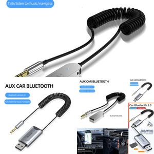 Mise à jour de l'électronique de voiture Adaptateur Bluetooth 5.3 stéréo sans fil Dongle USB vers prise jack 3,5 mm AUX Audio Adaptateur de musique Micro Appel mains libres Emplacement pour carte TF