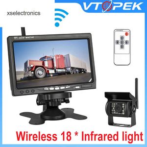 Mise à jour de la caméra de recul de camion sans fil 18 lumières infrarouges Vision nocturne pour les camions RV Moniteur de voiture de 7 pouces avec système Lmage inversé 12-24V DVR de voiture