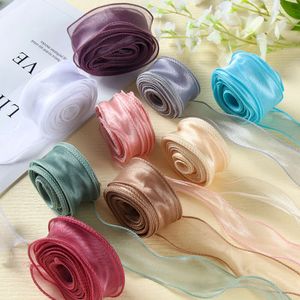 Mise à niveau 4CM * 1M rubans d'organza filaires transparents ruban de soie en mousseline de soie de dentelle de satin pour les cadeaux de fête d'anniversaire de mariage décor de bouquets d'emballage artisanal