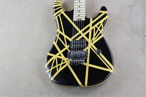 Amélioré Eddie Van Halen 5150 Black Electric Guitar Yellow Stripe Floyd Rose Tremolo Locking Nut Maple Neck Fingerboard