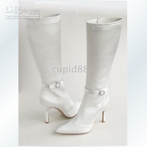 White Wedding Shoes Boots With Bright Rhinestone Buckle,Perfect For ...