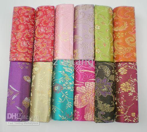 Vintage Cheap Empty Lipstick Case Mirror Chinese Silk Brocade Lip Balm Tubes Packaging Box Lip gloss Makeup Containers shippi