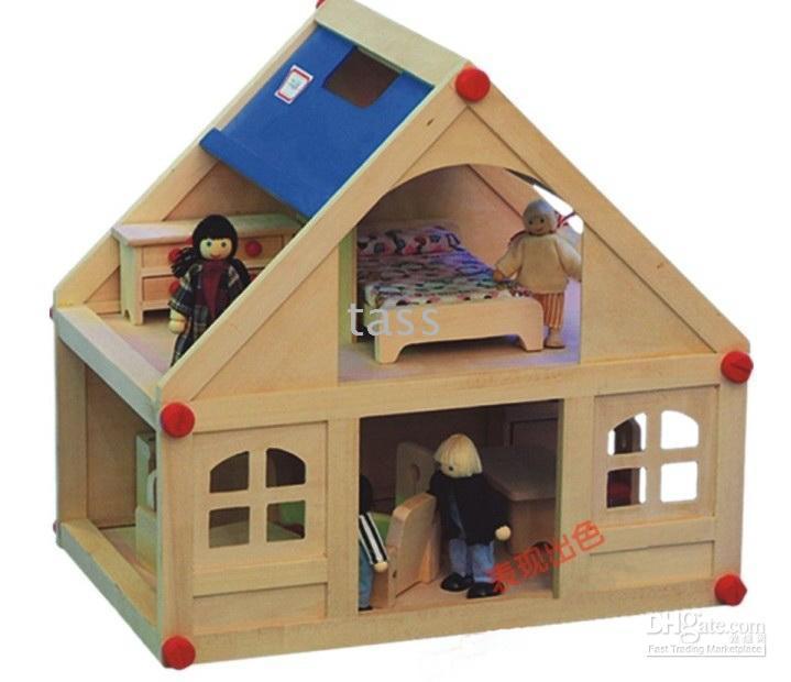 Christmas Gift Wooden House Blocks Toys House Wood Furniture Educational Villa Blocks Toy