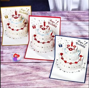 Cartes de vœux UPS 3D Happy Birthday Cake Pop-Up Gift for Kids Mom with Envelope Handmade Gifts u0329