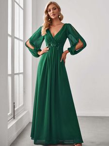 Robes sexy urbaines robe de soirée de luxe manches longues lanterne col en V une ligne robe de longueur au sol de robe de soirée de bal exquise pour femmes 230907