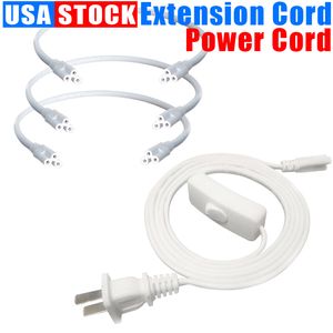 Enchufe de EE. UU. T5 T8 Tubo LED Núcleo del cable de alimentación con cable de extensión del interruptor Tres orificios 1.8 metros 1FT 2FT 3.3FT 4FT 5FT 6FT 6.6 FeeT 100 piezas Usalight