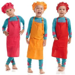 US Stock Imprimable personnaliser LOGO Enfants Tablier de Chef ensemble Cuisine Tailles 12 Couleurs Tabliers Enfants avec Chapeaux de Chef pour Peinture Cuisson Cuisson