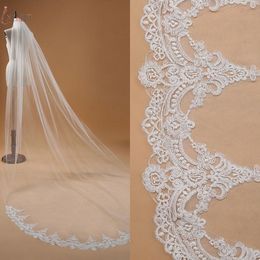 Voile de mariage blanc/ivoire stocké aux États-Unis, 3 m de long, 1 couche, avec peigne, bord en dentelle, longueur cathédrale, accessoires de mariage, Veu de Novia CPA910