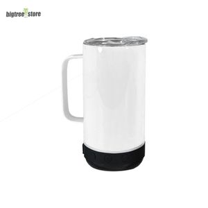 Entrepôt américain 14 oz sublimation tasses à café avec haut-parleur Bluetooth poignée en acier inoxydable gobelet chargeur USB double paroi musique vierge blanc bouteille d'eau rapide