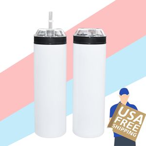 Almacén de EE. UU. Sublimación de 20 oz Vaso flaco recto con tapa para refrigerios Espacios en blanco Acero inoxidable de doble pared Tazas para automóviles Tazas de viaje Botellas de agua aisladas DIY al por mayor