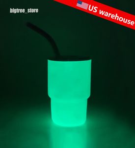 Entrepôt américain 3oz Sublimation Glow in Dark Shot Glass Cup 90ML Halloween Wine Tumbler Petit verre à shot avec couvercle et paille pour bricolage blanc à vert