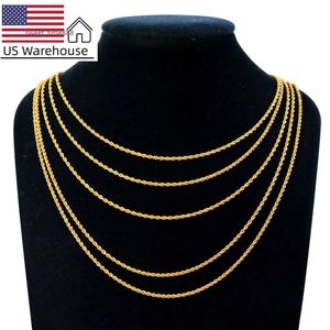 Entrepôt américain au750 18K or véritable 1.7mm 16 pouces collier chaîne de corde torsadée pour la fabrication de bijoux chaîne en or
