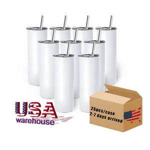 EE. UU. CA Entrega en 2 días 20 oz blancos de sublimación en blanco Botellas de agua de acero inoxidable Vasos de sublimación rectos delgados con pajita