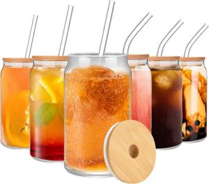USA/CA Warehouse Sublimación en blanco 16 oz Regalo promocional Cola Glass Vumbler Cup puede tazas con tapa de bambú y paja