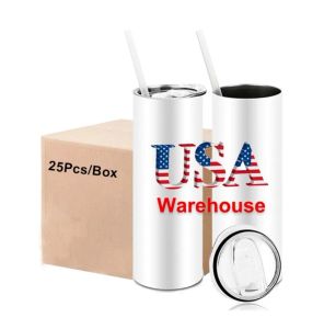 USA CA entrepôt tumbler blanc blanc sublimation 20 oz 25 pièces/carton droit en acier inoxydable isolé avec de la paille tasse u1117