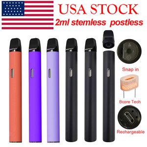 USA Stock 2 ml Pen Vape Sole sans soute POD POD POD TAGNES DE PODS DIRECTIVE E-cigarette épaisse Épais Pens ronds Pens Rende