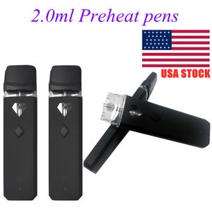 USA stock personnalisé 2,0 ml Disposable Vape Pen préchauffant 2 ml Pods 320mAh Batterie rechargeable Kits de stater d'huile épais