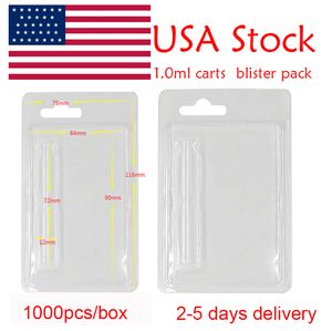 USA Stock Emballage Blister Pack Cas 1 ml 0,8 ml Cartouches Vape Clear 510 fil Atomiseurs Paquet En Plastique ClamShell Cas E Cigarettes Logo Personnalisé Cartes 1000pcs boîte