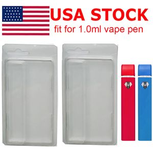 USA Stock Plastic Clam Shell Case 1 ml 0,8 ml 2 ml jetable Vape Pen Emballage Clear PVC Blister Pack Cas Hanger Vaporisateur Stylos E Cigarettes Logo Personnalisé 800pcs Boîtes