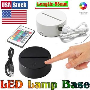 USA Stock Luces LED RGB Base de la lámpara de interruptor 3D Touch para ilusión Panel de luz acrílico 2A Batería o DC5V USB alimentado229L