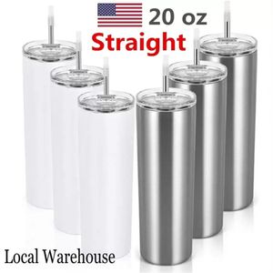 USA Bock Straight 20oz DIY sublimation gobelers paille en acier sans tension