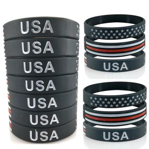 Pulsera de silicona con bandera americana de línea azul fina de EE. UU. 0110