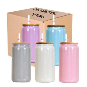 USA Warehouse 25pack Juice Café Tumber tasses étincelantes arc-en-ciel blanc miroitement 16oz en verre sublimation cane 240115