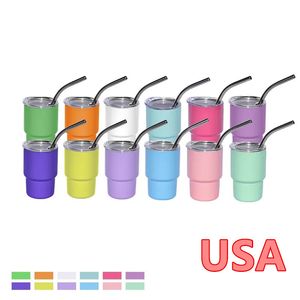 USA Warehouse 3oz Sublimation Shot Glass Cup 90ML Wine Tumbler Double paroi en acier inoxydable Shot Glass sans vide avec couvercle et paille 12 couleurs