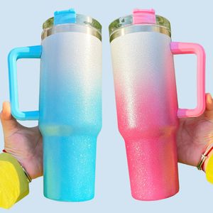 Entrepôt américain 40oz cadeaux au meilleur rapport qualité-prix arc-en-ciel double paroi en acier inoxydable sublimation holographique sports de plein air poudre brute paillettes thermos gobelet tasse à café