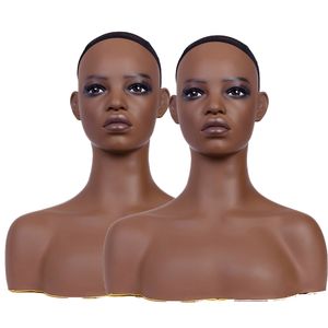USA Entrepôt Livraison gratuite 2 PCS/LOT noir femelle PVC cheveux mannequin stand en vente mannequin tête usine pour affichage de perruque