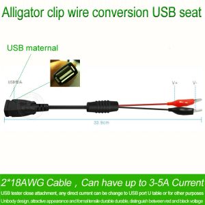 Clips de cocodrilo USB Crocodile Wire Masculino/Hembra a Detector de Probador USB Medidor de voltaje de CC Capacidad de potencia Monitor de medidor de potencia, etc.